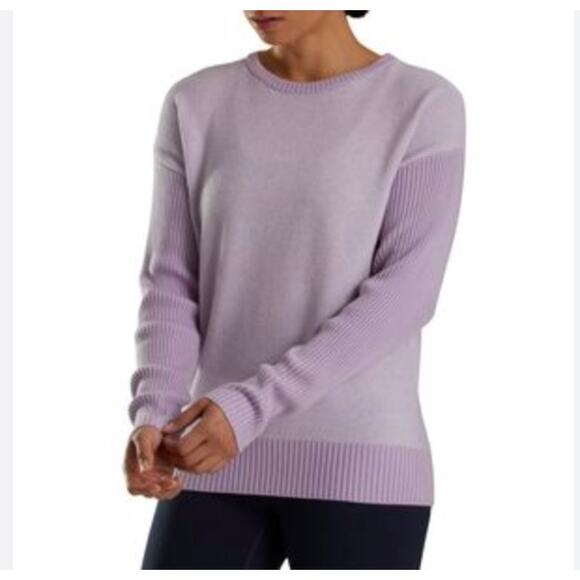 Footjoy Relaxed Purple Crewneck knit Sweater Size Medium Camel Logo - Picture 1 of 10